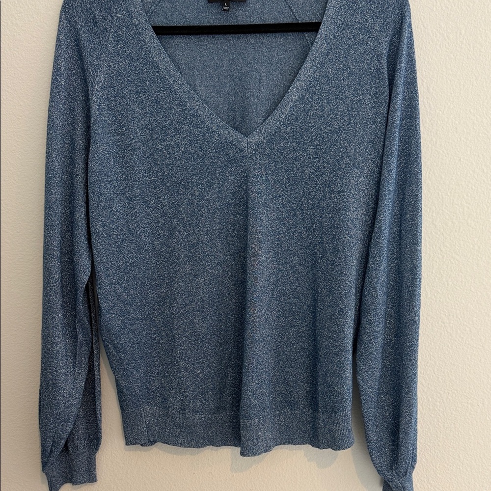 7 For All Mankind Heather Blue w silver threading V-Neck Sweater